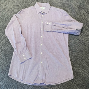 Charles Tyrwhitt Button Up Shirt  Purple Houndstooth Sleeve Mens 16.5 Extra Slim